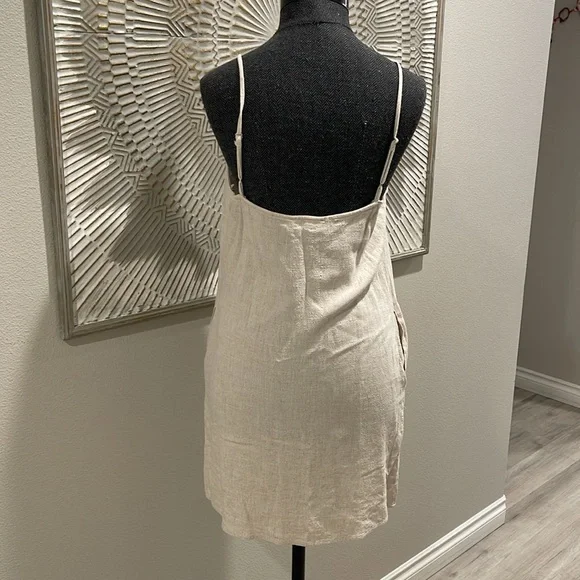 Lulus Cream Linen Blend Button Down Dress with pockets Medium - Picture 6 of 6
